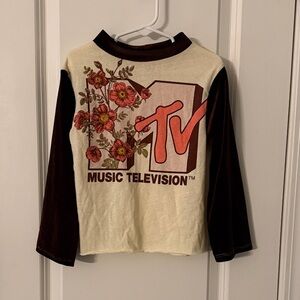 MTV Kids Long Sleeve Tee - Cream and Brown with Floral Design